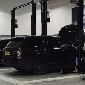 Range Rover and Jaguar F-PACE Inside Stratstone Land Rover Newport Workshop