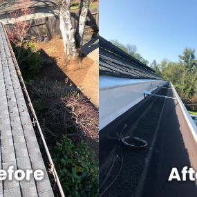 Before and after gutter cleaning