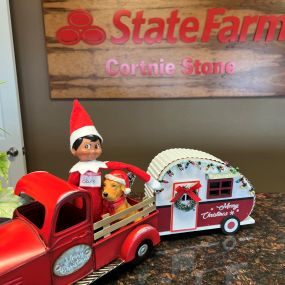 Elfie is ready for the holidays at Cortnie Stone state farm insurance office Collinsville