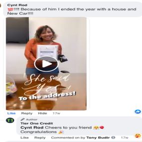 Another great success story. Cynthia was able to restore her credit within the year. She ended her year with a brand new car and yes- a new house!