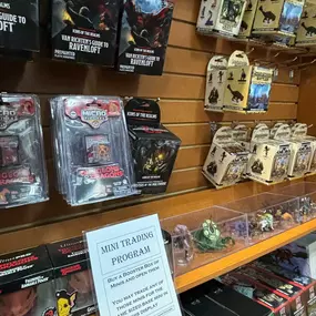 Love those miniature blind boxes for D&D and Pathfinder? Did you know that you can purchase and open in store and TRADE out ones you don't need with the ones in our cases. There are a few restrictions - but generally it's bases size for base size with no repeats in our case. It makes completing a collection super easy!!