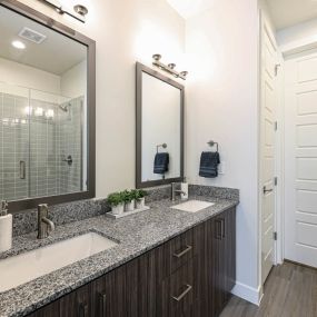 Modern bathroom with a large mirror