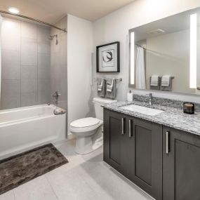 Gorgeous bathroom with LED mirror at Camden Central Apartments in St. Petersburg, FL.