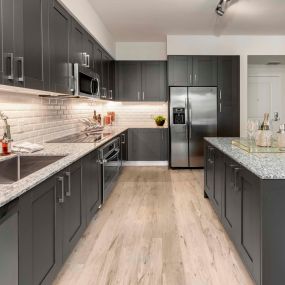 Gorgeous kitchen with Italian cabinetry, under cabinet LED lighting, and slow-close drawers. Stainless steel appliances including a microwave and pull down kitchen faucet, all make up this gourmet kitchen.