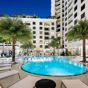 Gorgeous photo of the pool at dusk at Camden Central Apartments in St. Petersburg, FL.