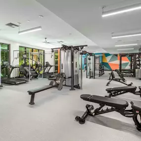 The 24-Hour fitness center at Camden Central Apartments in St. Petersburg, FL.