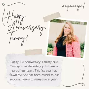 Happy Agency Anniversary, Tammy! Year 1 in the books! Tammy has been an amazing addition to our team. Her passion and drive are second to none. Her laugh is infectious and her positivity shines daily. Here's to many more years! Congratulations, Tammy!