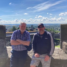 Me and my dad at our grandfather Robert the Bruce’s castle in Scotland