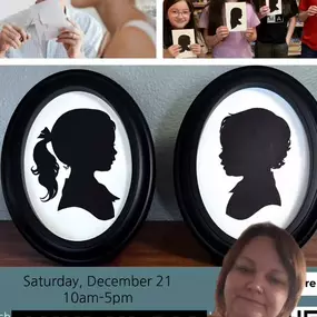 We’re excited to announce that we’ve just gotten off the waitlist for a special holiday event! Join us on December 21st from 10 AM to 5 PM for a unique opportunity to get silhouettes created by renowned artist Karl Johnson. These make wonderful gifts for grandmothers, mothers, and favorite aunts.

Each appointment is just 5 minutes long, and all ages are welcome, even those who may be a bit wiggly. Please sign up in advance, as slots are limited and likely to fill up quickly. Secure your appoint