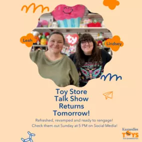 ????????Mark your calendars! ????????Toy Store Talk Show is back on January 15th, just in time for the New Year restocks. Lindsey and Leah are here to brighten up your Sunday nights by bringing you all of the fun from a toy store - right into your living room! Tune in every week at 5pm PST on Facebook and Instagram for an interactive experience that will have your kid's saying, 