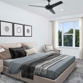 Bedrooms with Ceiling Fans and Wood-Look Flooring at Camden Durham Apartments in Durham, NC