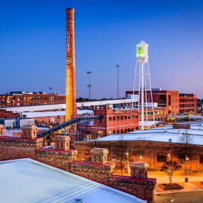 Downtown Durham at night.