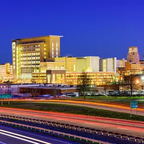 Durham, NC at night, near the future home of Camden Durham.