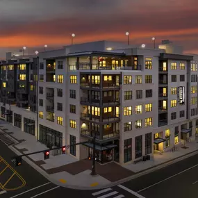 View of Roxboro St. and Dillard St. intersection with night view of Sky Lounge