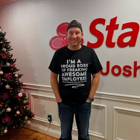 Josh wearing the shirt our team got him! “I’m a proud boss of freaking awesome employees”