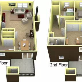 Three-Bedroom, 1.5-Bath Townhome Floorplan at Abney Lake Apartments