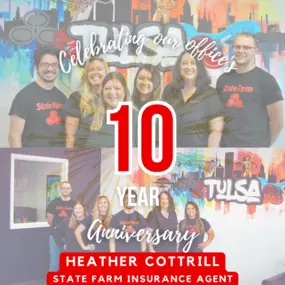 Celebrating 10 YEARS!! THANK YOU to every customer, friend, family member, and Heather Cottrill - State Farm Agent supporter who has trusted us with your personal & business insurance needs!! We couldn't have done it without you and your referrals.
To my team: thank you for your dedication to our customers, to each other, and the Farm. You all show up every day to crush it & I can't thank you enough for all you do!