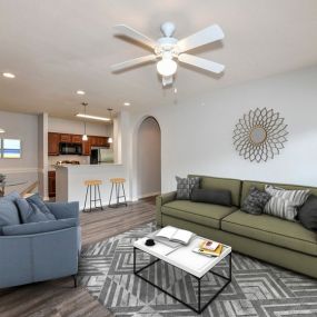 Large Open Floorplans with Ceiling Fans in Living and Bedroom Areas at The Finley Apartment Homes