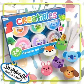 ????️Looking for fun indoor activities for this rainy weekend?????️ 
Get creative with the OOLY Creatibles Deluxe Air-Dry Clay Kit! With 24 colors and 3 double-sided shaping tools, your mini Michelangelo can mold a multitude of masterpieces!  ???????? 
Swing by Snapdoodle to find this and tons of other screen-free fun!