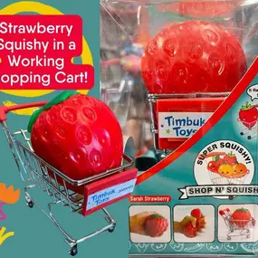 This doll-sized shopping cart is adorable! ????
And it comes with a big squishy strawberry?!? How cute is that?