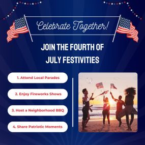 Celebrate the Fourth of July with your community! Join local parades, enjoy fireworks, and host a neighborhood BBQ to make the day extra memorable. How are you celebrating?