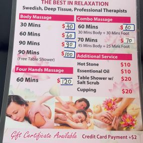 Our traditional full body massage in Los Angeles, CA
includes a combination of different massage therapies like 
Swedish Massage, Deep Tissue, Sports Massage, Hot Oil Massage
at reasonable prices.