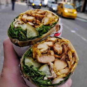 Brothers Grimm: Grilled chicken wrapped in a chestnut and chili dough with pickled shitake mushrooms, raisins, pickles, plantain chips and chipotle aioli