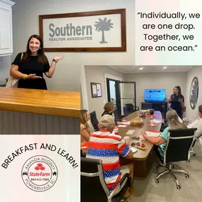 ✨Better Together✨
Thanks to Southern Realtor Associates for having us for a “breakfast and learn” to educate your agents on the importance of insurance and how it directly affects your home! 
It can often be overwhelming, but with a licensed professional, it doesn’t have to be!
Looking to buy or sell? Give our friends at Southern Realtor Associates a call! 
Purchasing, selling, or need a policy review? Give me a call!