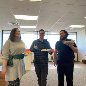 National pizza day means a pizza party in the office. It had to be Louie’s. And of course, we got the cheese bread, IYKYK. Our big game movie poster also got hung up just in time for this weekend!