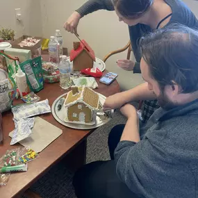 Gingerbread house decorating at the office!