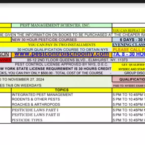 1. WEBINAR OR IN-PERSON - 7A & 8 30 HOUR PESTICIDE CERTIFICATION CLASSES START FROM NOVEMBER 20 TO NOVEMBER 27, 2024
Please call at 718-205-0557, 347-866-7610, 718-810-0378 & 917-653-0319 to register.