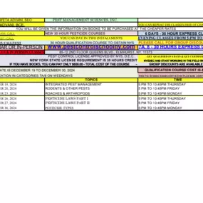 WEBINAR OR IN-PERSON - 7A & 8 30 HOUR PESTICIDE CERTIFICATION CLASSES START FROM DECEMBER 19 TO 30, 2024.
Please call at 718-205-0557, 347-866-7610, 718-810-0378 & 917-653-0319 to register.