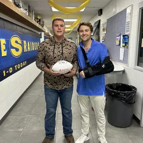 This is a special week for the HT insurance player of the week, because your Sunnyvale Raiders are your DISTRICT CHAMPS!

To celebrate we have big man Blaze Flanagan as player of the week. Blaze is a 3 year starter who graded out as a 97 as commander of the O line at the center position. He had them pancakes stacking like IHOP!

Give it up for Blaze!