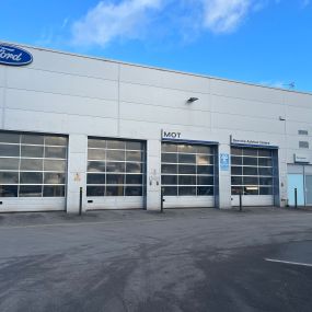 Outside the Ford Service Centre Northwich workshop