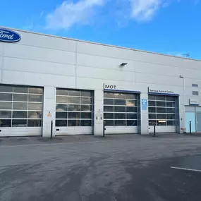 Outside the Ford Service Centre Northwich workshop