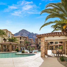 Poolside cabana and lounge area