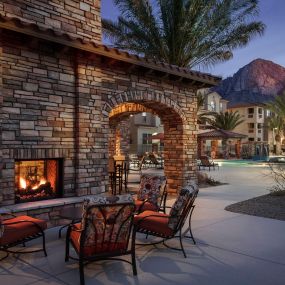 Enjoy poolside fireplaces and flat-screen TVs