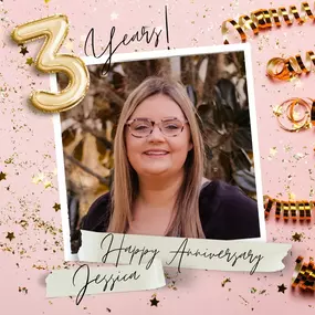 Join us in Congratulating Jessica on 3 years of Remarkable Service! She is a blessing to our team and we look forward to seeing her grow with us!