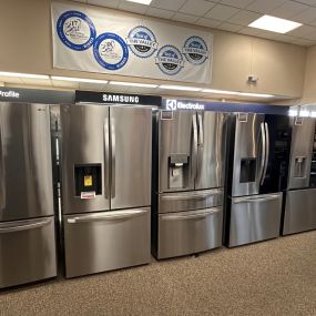 Appliance showroom displaying refrigerators for sale in Appleton Wisconsin