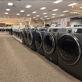 Appliance showroom displaying washing machines in Appleton Wisconsin