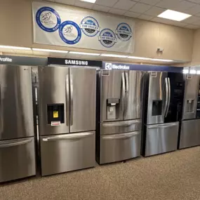 Appliance showroom displaying refrigerators for sale in Appleton Wisconsin