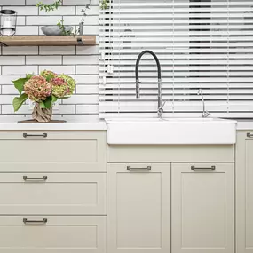 Tan cabinets after cabinet refacing in Duxbury