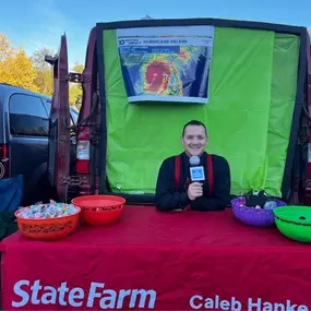 Hello HANKE Listeners - weatherman Caleb reporting.  Today’s weather report is sponsored by Caleb Hanke, State Farm Agent.  
REPORT: It’s a typical day in Kansas.  Thunderstorm. Tornado. Snowstorm. Hail and a Rainbow all in one day. The lightning caused a wildfire.