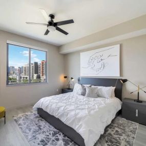 Spacious Bedroom with Cieling Fan at Quantum Apartments in  Ft. Lauderdale, FL
