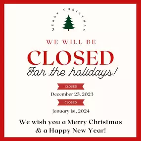 ‼????Holiday Hours????‼

We will be closed on Christmas, and New Years Day! Normal business hours will resume the day after Christmas, the 26th, and the day after New Years, the 2nd! We wish everyone a wonderful holiday!