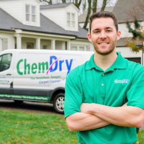 chem-dry cleaner standing in front of van