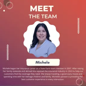 Meet Michele. Your Service Manager! If you have general policy questions or would like a review of your policies. Michele is the team member for you! Thank you, Michele, for all that you do!!