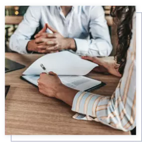 Lawyer speaking with a client