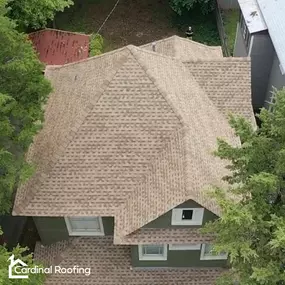 Overhead view of a house's roof top