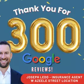 We want to thank everyone who helped us reach 300 Google Reviews!

Your feedback and testimonials motivate us to continue providing exceptional insurance services and personalized assistance in  Tampa.